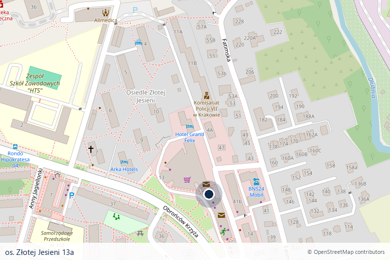 Mapa lokalizacji: os. Złotej Jesieni 13a, Kraków